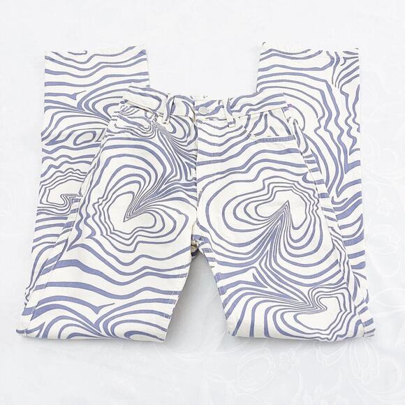 Zara Wavy Retro Print Wavy Straight Leg Denim Jeans Size 0 - Picture 6 of 6